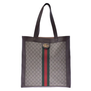 GUCCI Ophidia GG Supreme Tote Bag Greige Brown Gray Brown Leather
